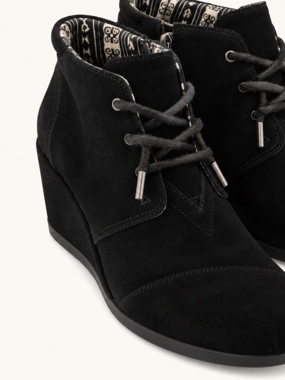 TOMS—Black Women's Suede Lace-Up Ankle Wedge Boots